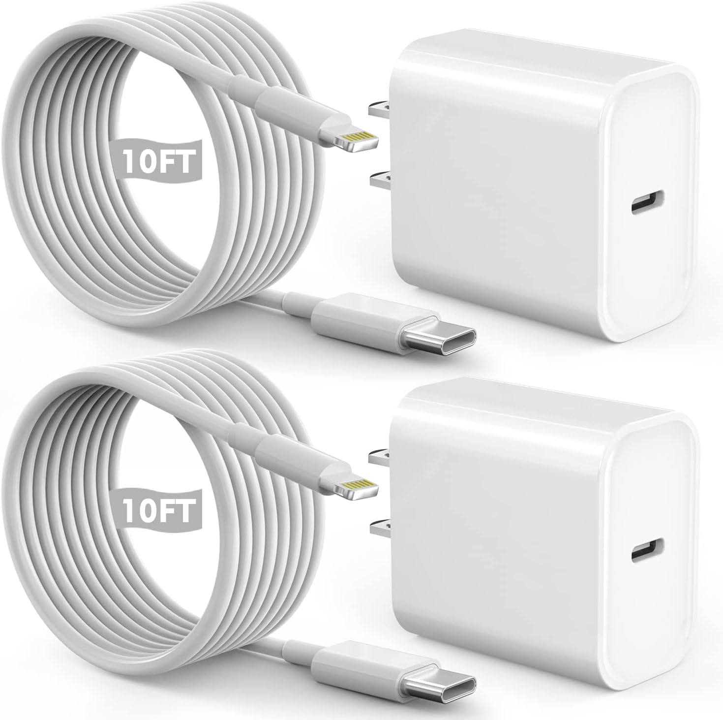 Fast iPhone Charger, Fast 10ft USBC Wall Charger Phone Charger 2 Pack 20W PD USB C Fast Charger Block + 10ft Lightning Fast Charging Cable