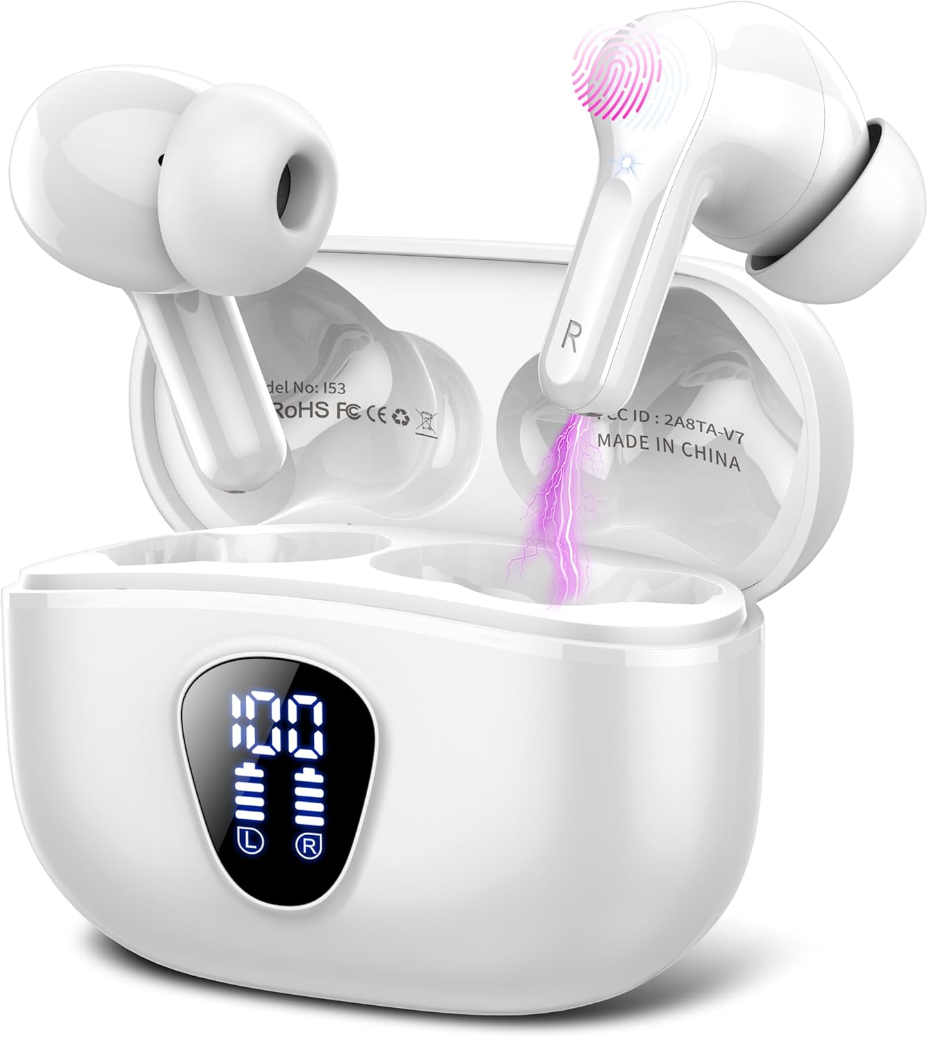 Wireless Earbuds, Bluetooth 5.4 Headphones HiFi Stereo, Bluetooth Earbuds with ENC Noise Cancelling Microphone, IP7 Waterproof In-Ear