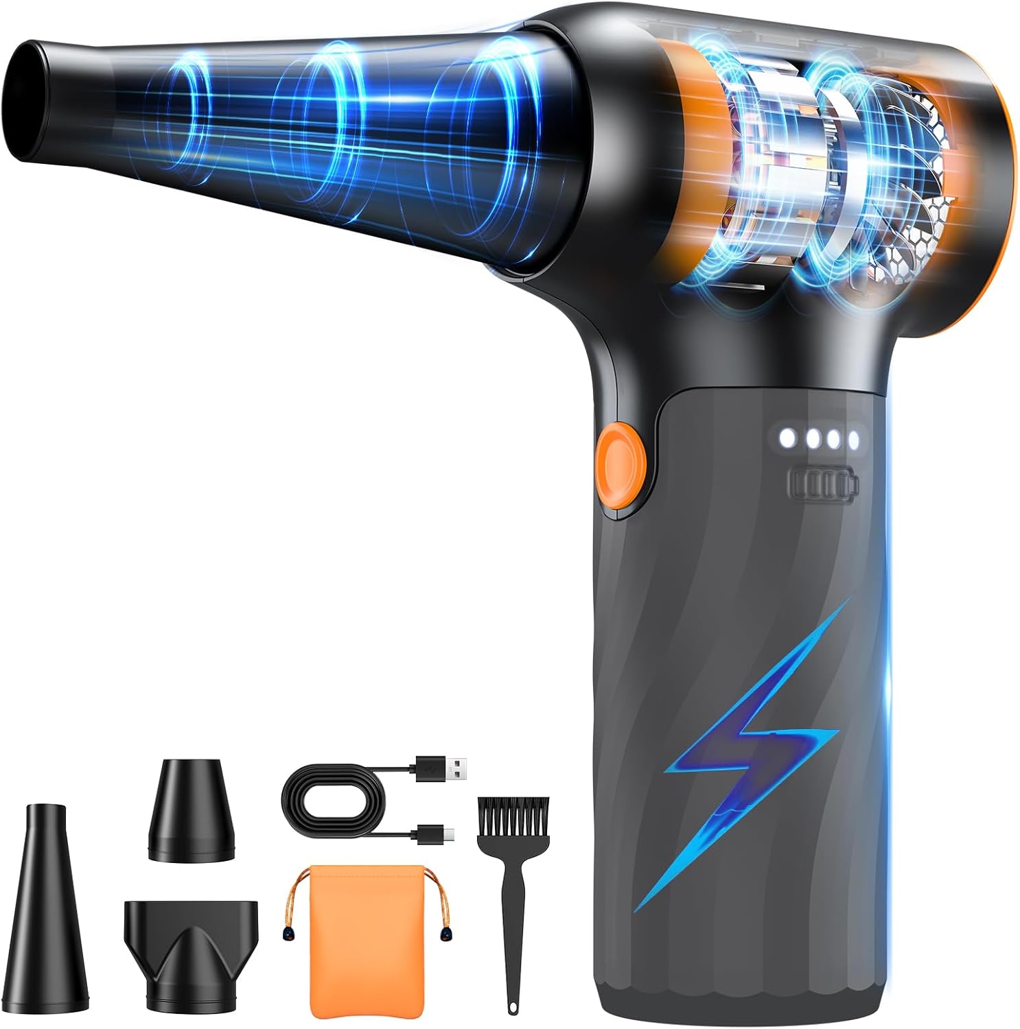 Compressed Air Duster 26000RPM Cordless Electric Blower with Brushless Motor, 3 Speeds Adjustable and Rechargeable - Powerful Duster for Keyboards, Computers, Cars, Outdoors, Airbeds