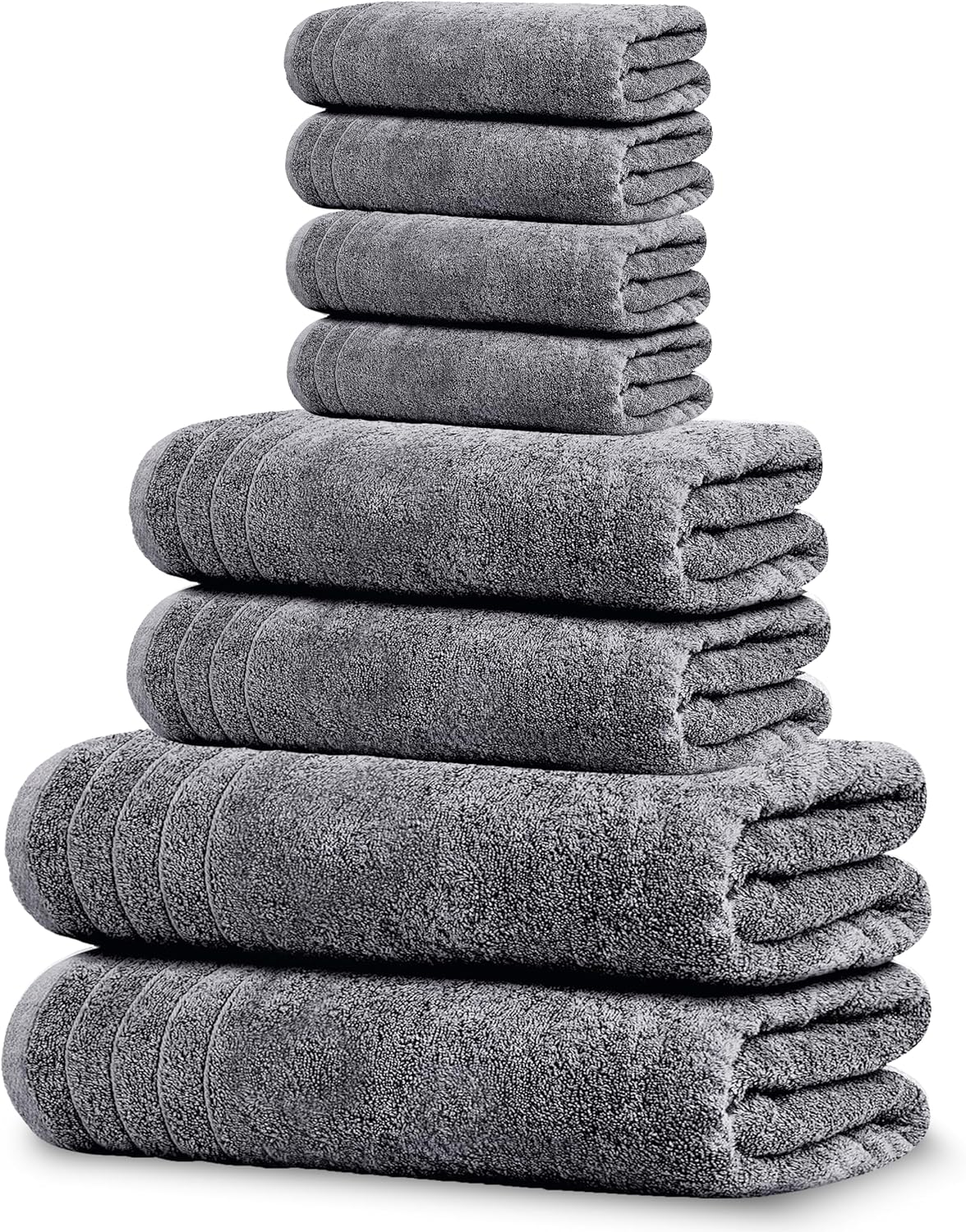 Tens Towels 8 Towel Set, 2 Oversized Bath Towels, 2 Hand Towels, 4 Washcloths, 100% Cotton, Lighter Weight, Dries Faster, Highly Absorbent, Perfect for the Bathroom, Dark Gray